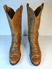 Vintage 80's Tony Lama Men's Size 10.5D Black Label Brown Leather Cowboy Boots