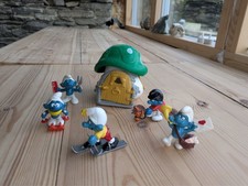 vintage smurfs collection 1980s mushroom house and 5 smurf figures