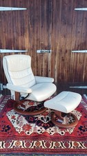 Ekornes Stressless Large Opal Recliner Armchair Chair & Footstool Light Grey Lea