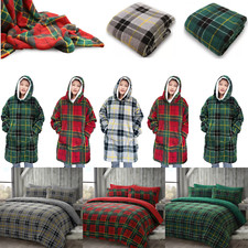 Teddy Tartan Fleece Warm Duvet Cover Bedding Case Set, Hoodies Cuddles, Throw