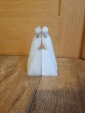 Vintage Italian White Alabaster COCKATOO Marble Bookends Hand Carved 5.75 in