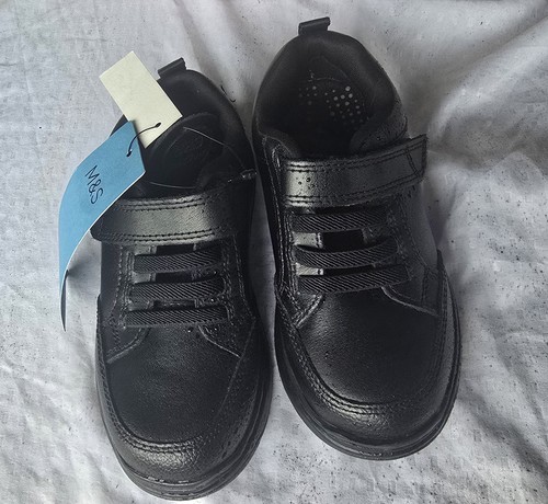 Kids black leather school - m&s,
