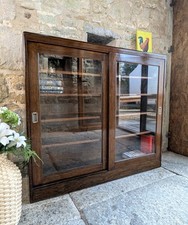 Vintage Oak Bookcase with Sliding Glass Doors - Dark Oak - Mid Century