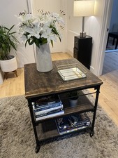 Side Table / Shelving Unit on Castors - 3 Shelf - Metal & Wood - 70x70x74cm