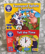 Orchard Toys Bundle Farmyard Splats & Ladders/Tell The Time Games Maths Ages 4-9