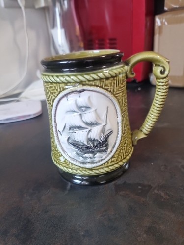 Vtg nautical ship mug - nautical, green