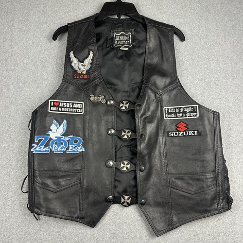Leather biker vest - leather,