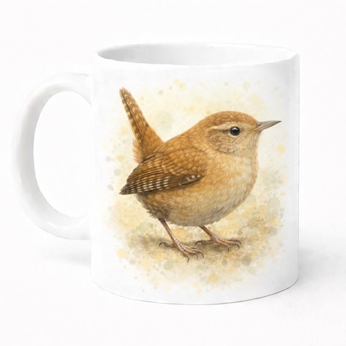 Wren watercolour mug - brew, crew
