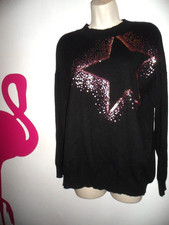 GEORGE ASDA Black Soft Knit High Neck Pink & Gold Star Jumper SZ16-18