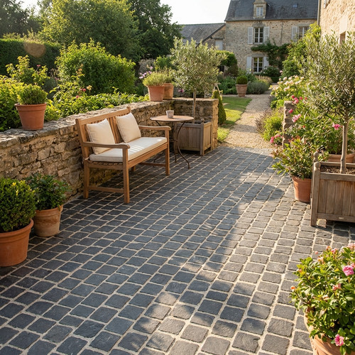 Black indian limestone cobble - black,
