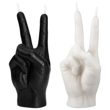 2PCS Black and White Pillar Candles, 'Victory' Hand Gesture Candle & Creative...