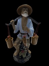 Chinese Mud Man Large Ornament -  Mud Man Carrying Water Buckets Vintage READ