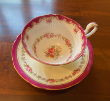 Aynsley Tea Cup & Saucer Vintage Floral Design Hand Painted Bone China England