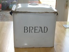 Vintage White and Navy Blue Impressed Enamel letters Bread Bin with Lid