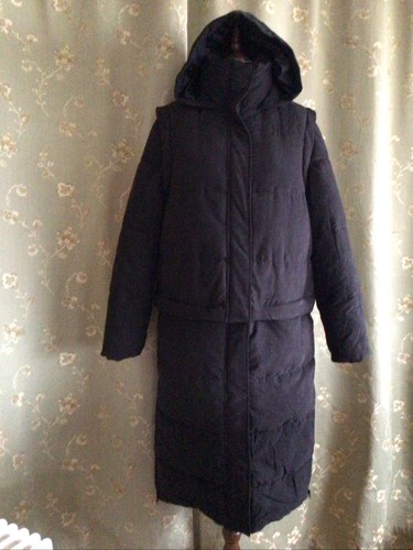 Ladies long black puffa coat - black,