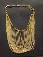 Vintage Cascading Drape Overlap Chain Bib Necklace - Gold Tone 18 stand - VGC