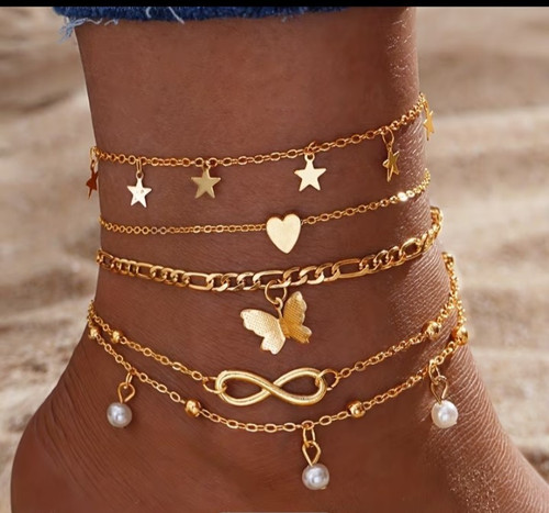 Anklet 4pcs butterfly pearl