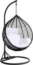 Yaheetech Garden Egg Swing Chair with Stand & Cushion, Rattan Hammock Black