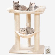 Cat Tree Tower Scratching Post Bed Sisal Scratcher Soft Perch Beige for Auction