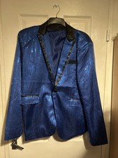 Blue sequin stage jacket entertainer host XL stagewear blazer