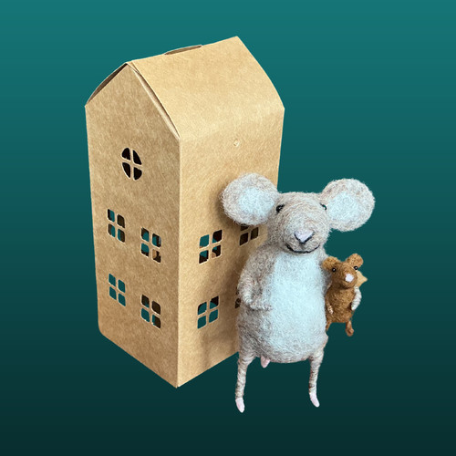 Needle felted mouse holding - needle,