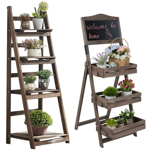 Rustic wood plant stand - wood,