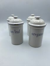 Vtg 80sHABITAT BLOOMSBURY herb storage jars x 4 Bay Leaf Rosemary Oregano Basil