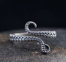 Octopus Tentacle Ring – Sterling Silver Adjustable Nautical Jewellery, Gothic