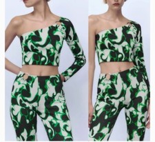 Zara Jacquard Co-ord Set Long Leg Flared  Pants &  Crop Top S Read Description