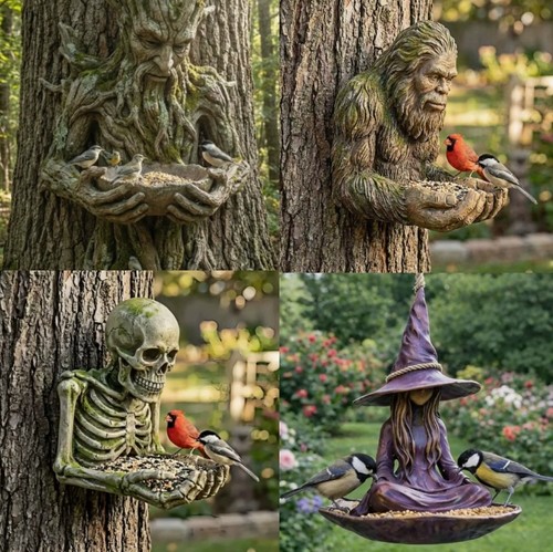Tree spirit resin bird feeder - tree,