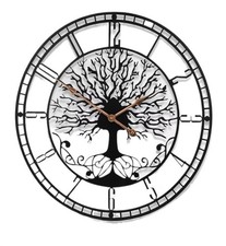 Modern Wall Clock Tree of Life Black Metal Silent Battery Operated 60cm Large