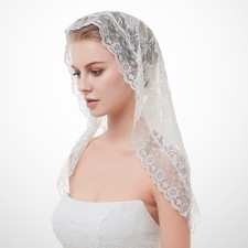  White Short Veil Muslim Bridal Wedding Floral Veil Lace Hair Accessories Dress
