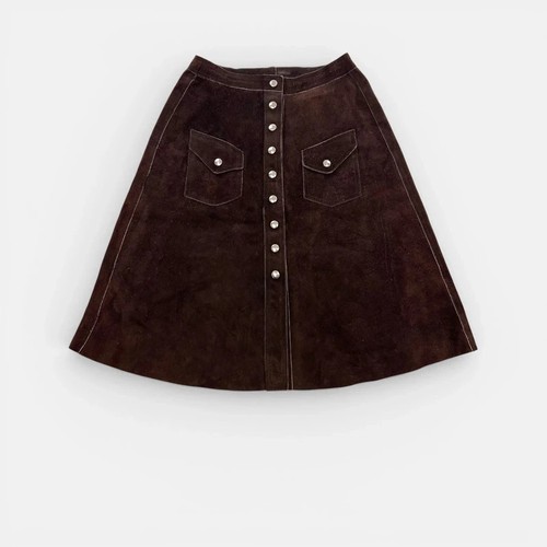 Brown suede button front - suede,