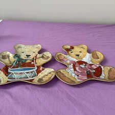 Set Of 2 Franklin Mint Ltd. Edition  Porcelain Teddy Bear Shaped Plates. (B15)