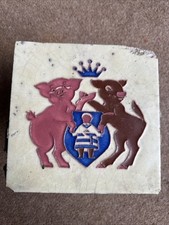 Antique Victorian Butchers Shop Tile Cow & Pig & Butcher