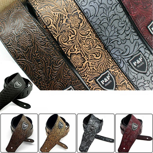 Leather guitar strap embossed - leather,