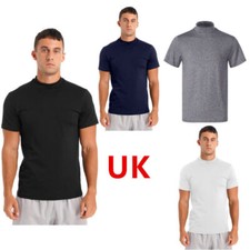 UK Mens T-Shirt Short Sleeve Basic Tops Mock Turtleneck Pullover Slim Fit Solid