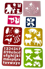 Plastic Colourful Stencils Letters Numbers And Shapes x 8 Small Templates