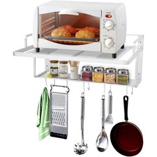 Wall Mounted Microwave Rack – 2-Tier Aluminum Shelf with Guard Rail 21.6in