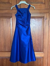 Linzi Jay size 8 blue satin sleeveless dress with pleated front