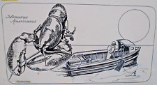 1963 Original Art BOSTON GLOBE Lobster & DORY Fishing Boat CM965