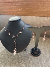 Pink & Pale Green Beaded Pendant Necklace & Matching Drop Earrings 