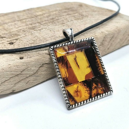 Square amber pendant - amber,