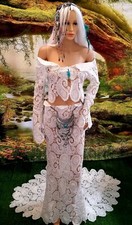 "DAKOTA" Indian Tribal Boho Cotton Crochet Lace Mermaid Bridal Wedding Gown Set