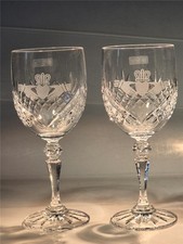 2 Galway  Irish Crystal  Wine Glasses  etched Claddagh  ring symbol  18 cm tall