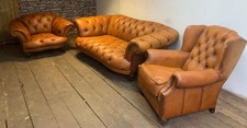 Tetrad oskar suite 2/3 seater club and wing chairs  in tan antique tan leather 