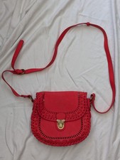 Nica coral red faux leather crossbody bag cut out detail floral pocket