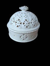 Hartley Greens & Co Leeds Pottery England Creamware Potpourri Trinket Dish & Lid