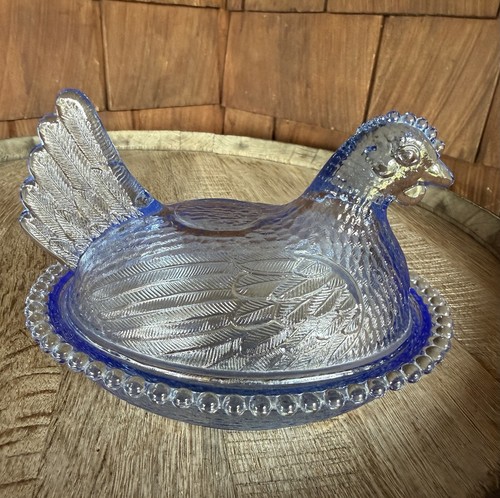 Vtg indiana glass clear - indiana, blue