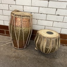 Tabla & Dholak Drum Set Brass Tin Nickel Plated Traditional Instrument Leather